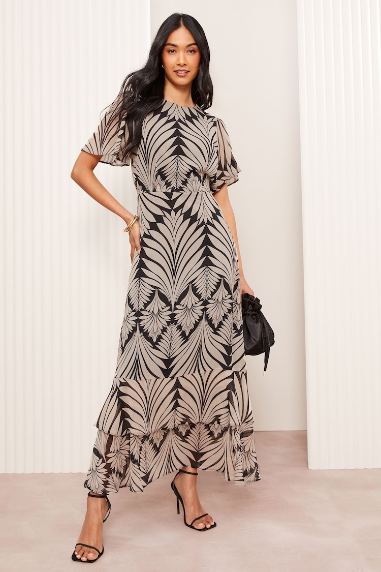 Friends Like These Black Short Sleeve Chiffon Tiered Maxi Dress - Image 1 of 1