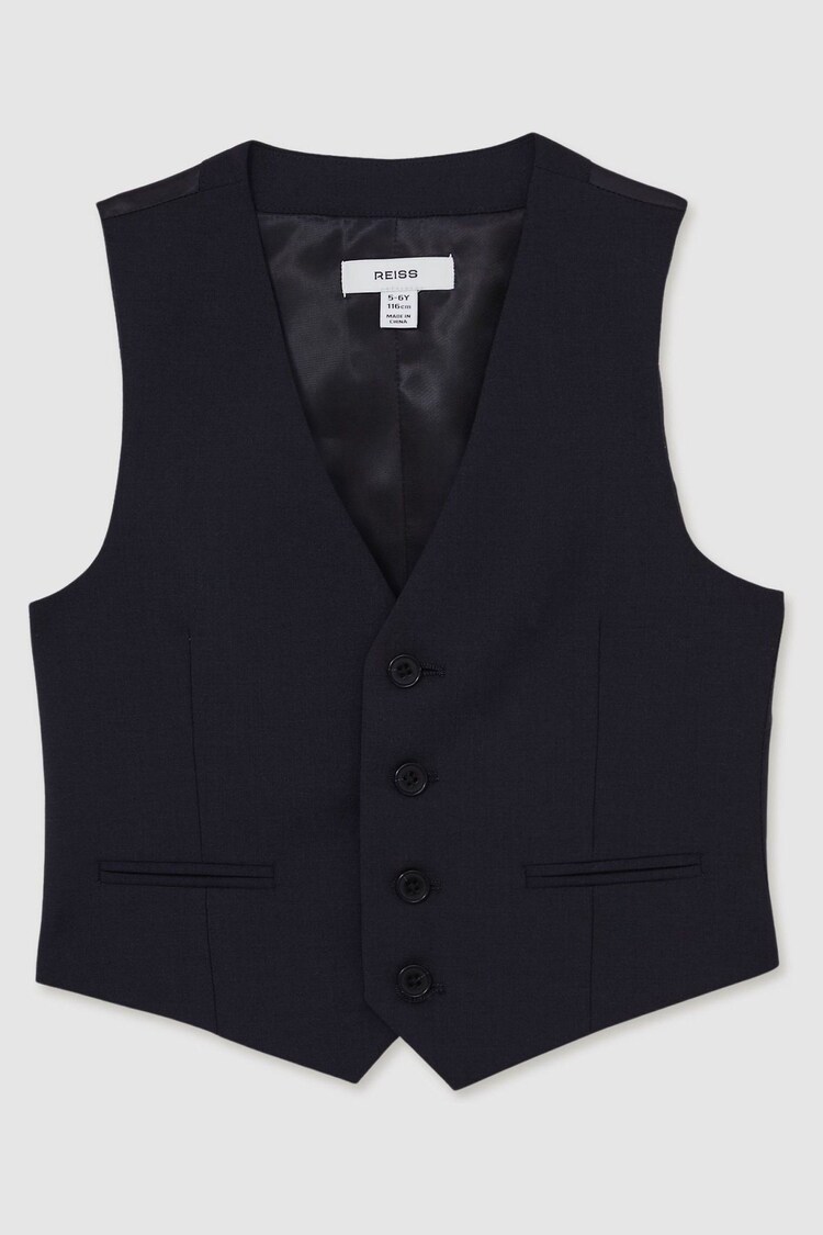 Reiss Navy Hope Wool-Blend Single-Breasted Waistcoat - Image 1 of 1