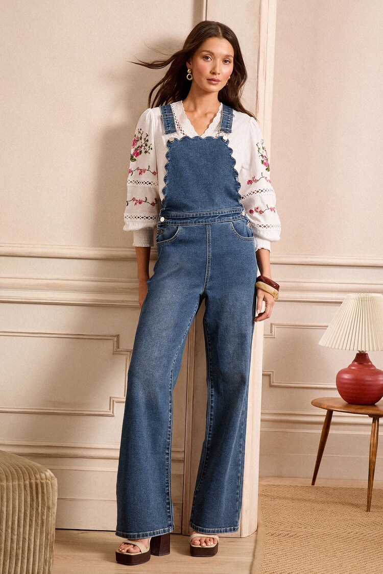 Love & Roses Scallop Edge Denim Dungarees - Imagen 1 de 1