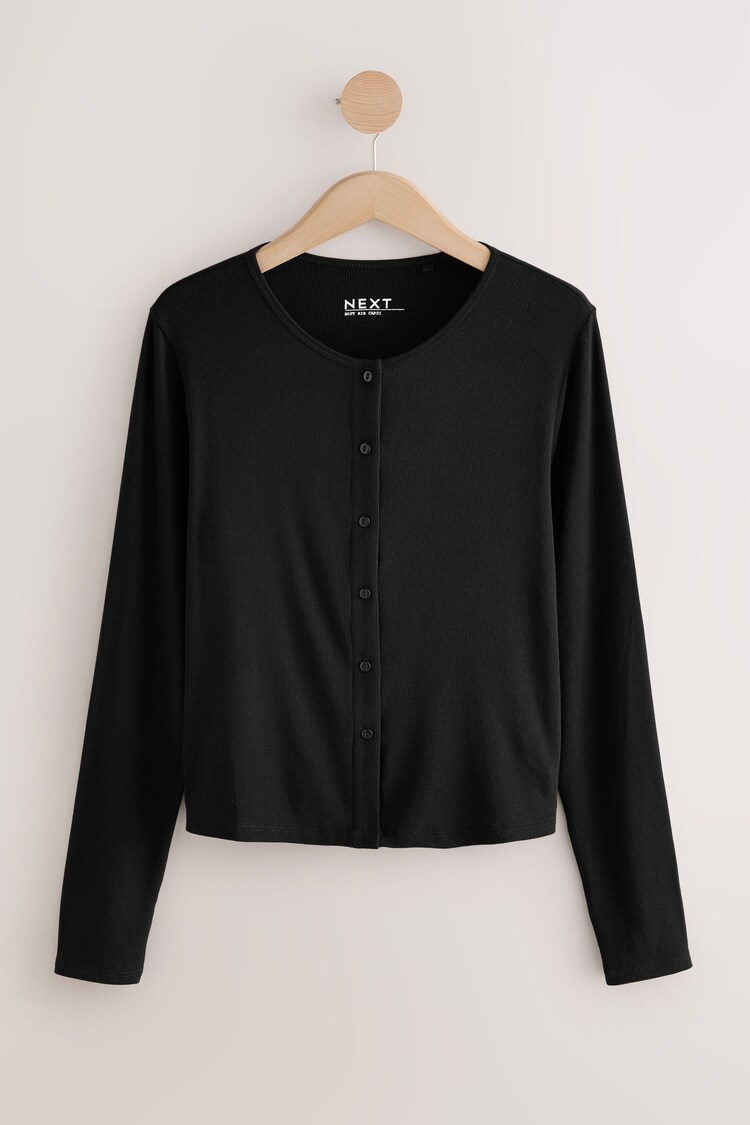 črna - Soft Touch Ribbed Long Sleeve Button Through Cardigan with Containing TENCEL™ Lyocell - Slika 1 iz 1