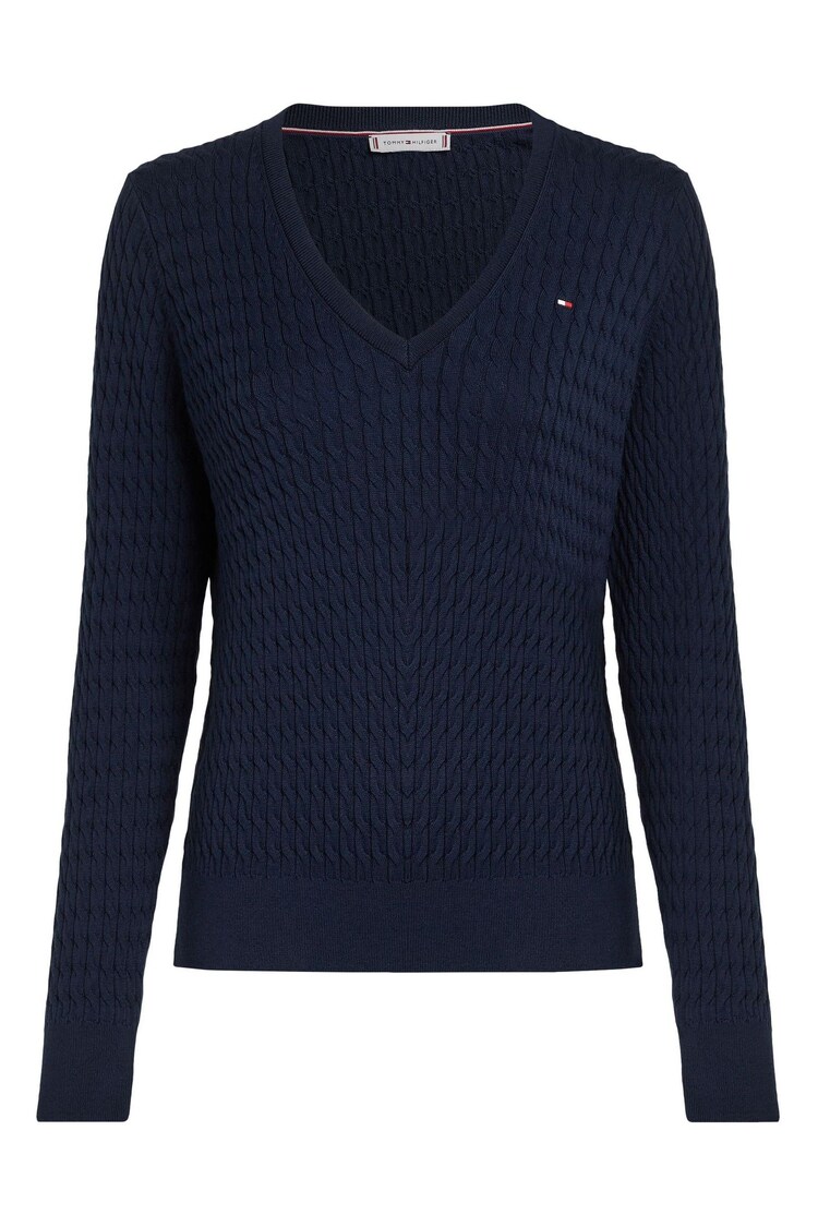 Tommy Hilfiger Blue Cable V-Neck Jumper - Image 1 of 1
