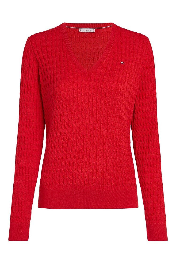 Tommy Hilfiger Red Cable V-Neck Jumper - Image 1 of 1