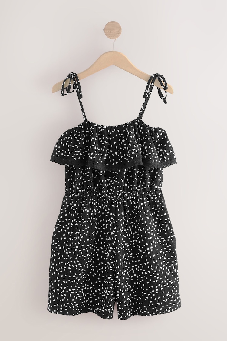 Negro/Blanco - Textured Jersey Frill Bandeau 100% Cotton Playsuit - Imagen 1 de 1