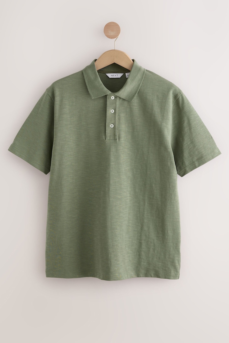 Green 100% Cotton Short Sleeve Slub Polo Shirt - Image 1 of 1