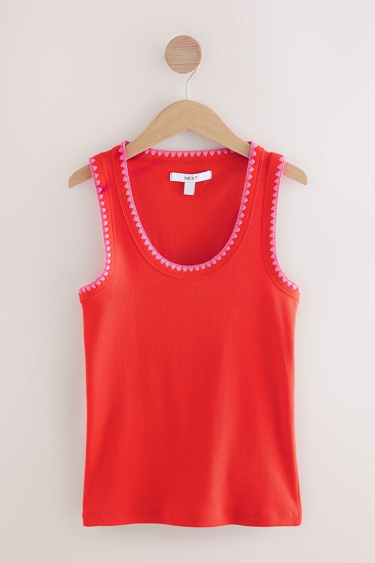 Red/Pink Contast Knit Trim Scoop Neck Sleeveless Tank Vest Top - Image 1 of 1