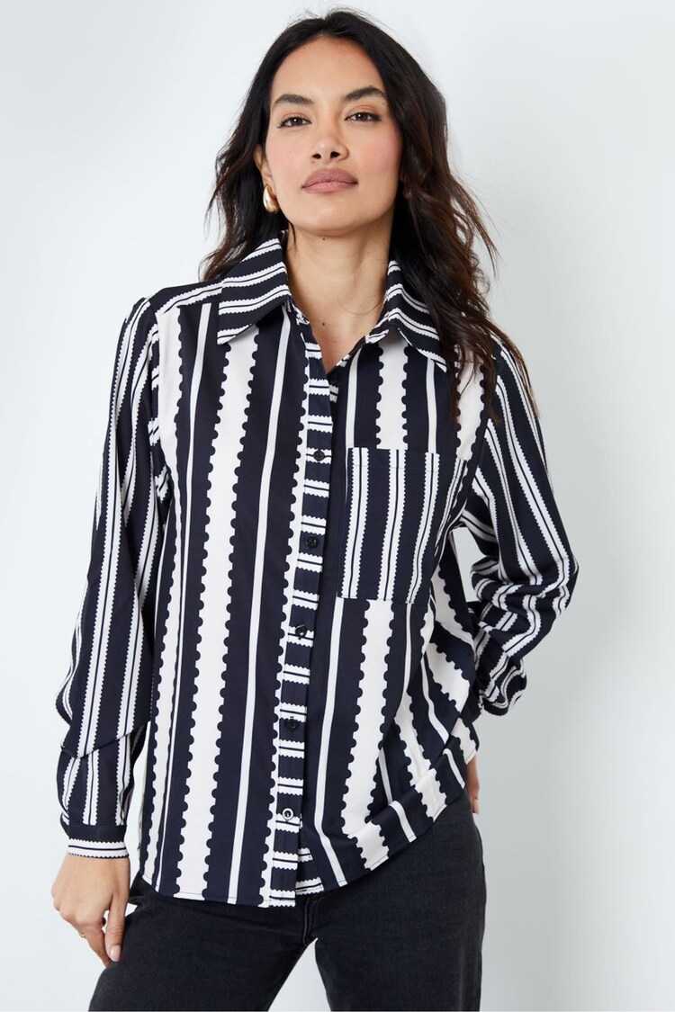 Another Sunday Oversized Mono Stripe Print Satin Co-ord Shirt - Imagen 1 de 1