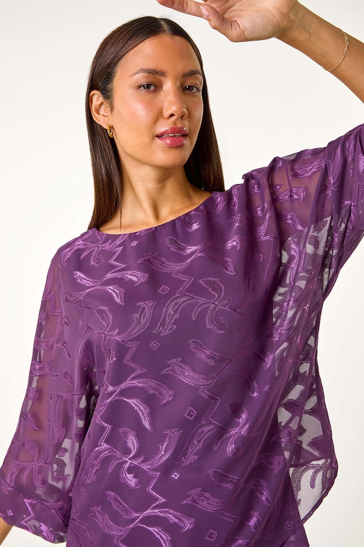 Roman Purple Zig Zag Burnout Overlay Top - Image 1 of 1