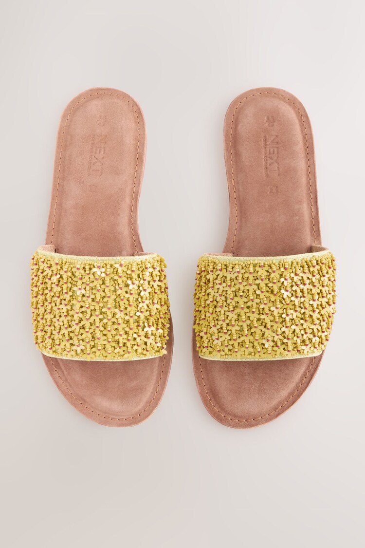 Lime Green Leather Standard/Wide Fit Forever Comfort® Beaded Flower Mules - Image 1 of 1