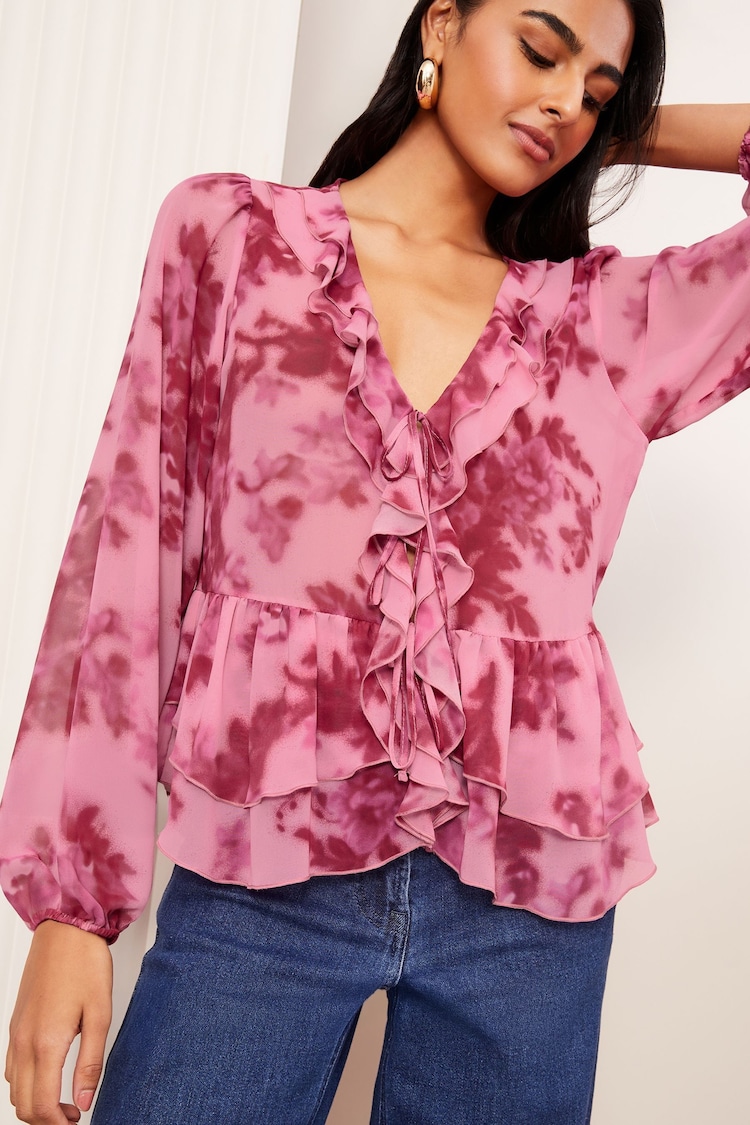 Rosa - Blusa de manga larga con volantes delanteros de Friends Like These - Imagen 1 de 1