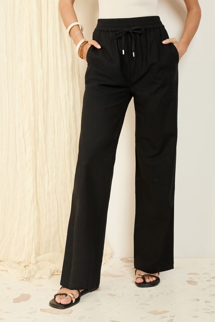 Friends Like These Black Wide Leg Linen Blend Trousers - Image 1 of 1