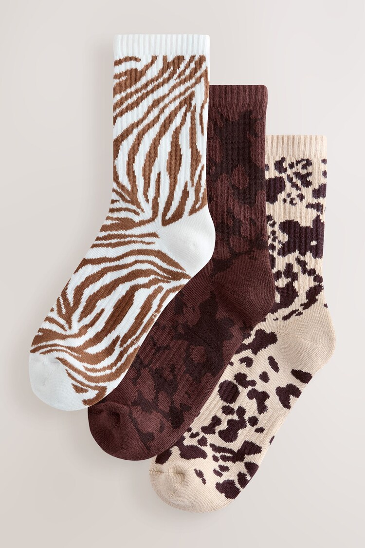 Animal Mix Cushion Sole Ribbed Sport Ankle Socks 3 Pack With Arch Support - Image 1 of 1