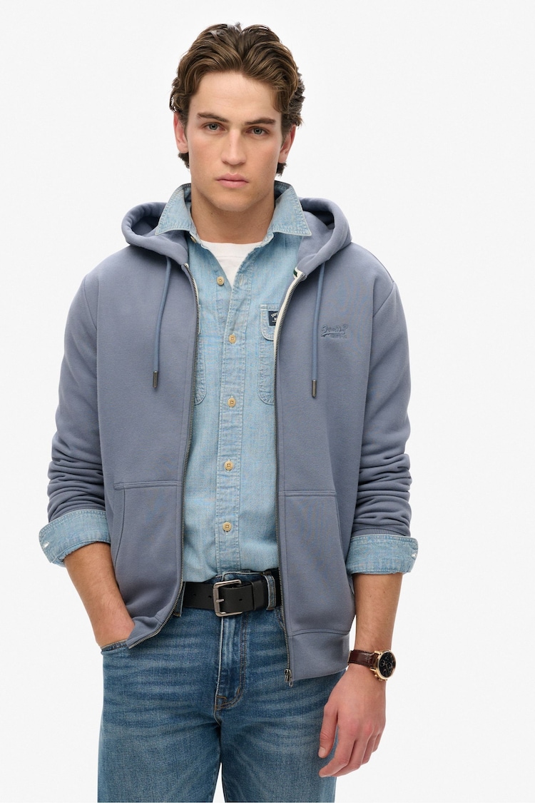 Superdry Blue Essential Logo Slim Fit Zip Hoodie - Image 1 of 1