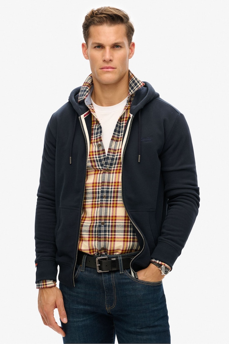 Superdry Blue Dark Essential Logo Slim Fit Zip Hoodie - Image 1 of 1