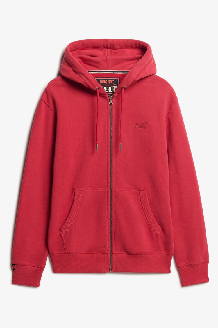 Superdry Red Essential Logo Slim Fit Zip Hoodie - Image 1 of 1