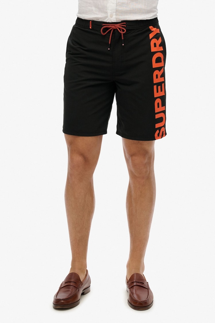 Superdry Black Classic 19 Logo Board Shorts - Image 1 of 1