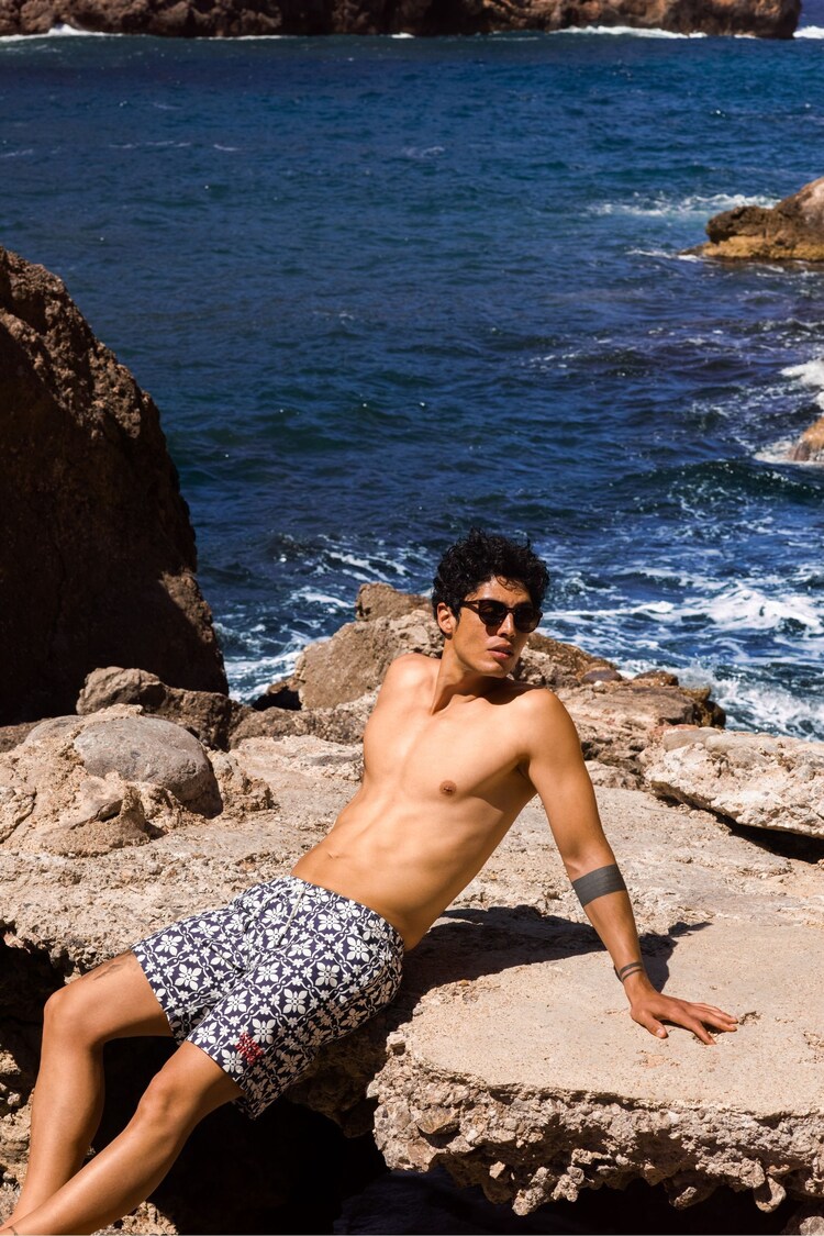 Superdry Light Blue Tile Print Swim Shorts - Image 1 of 1