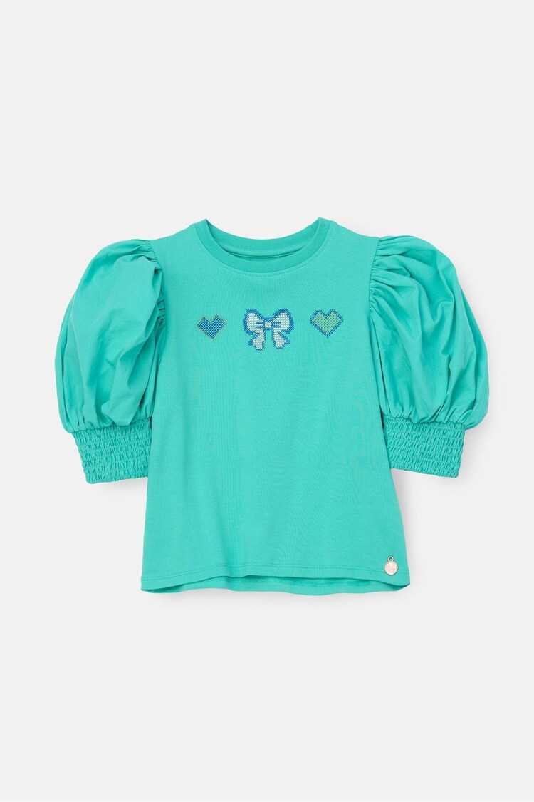 Angel & Rocket Green Agatha Heart Print Rib T-Shirt - Image 1 of 1