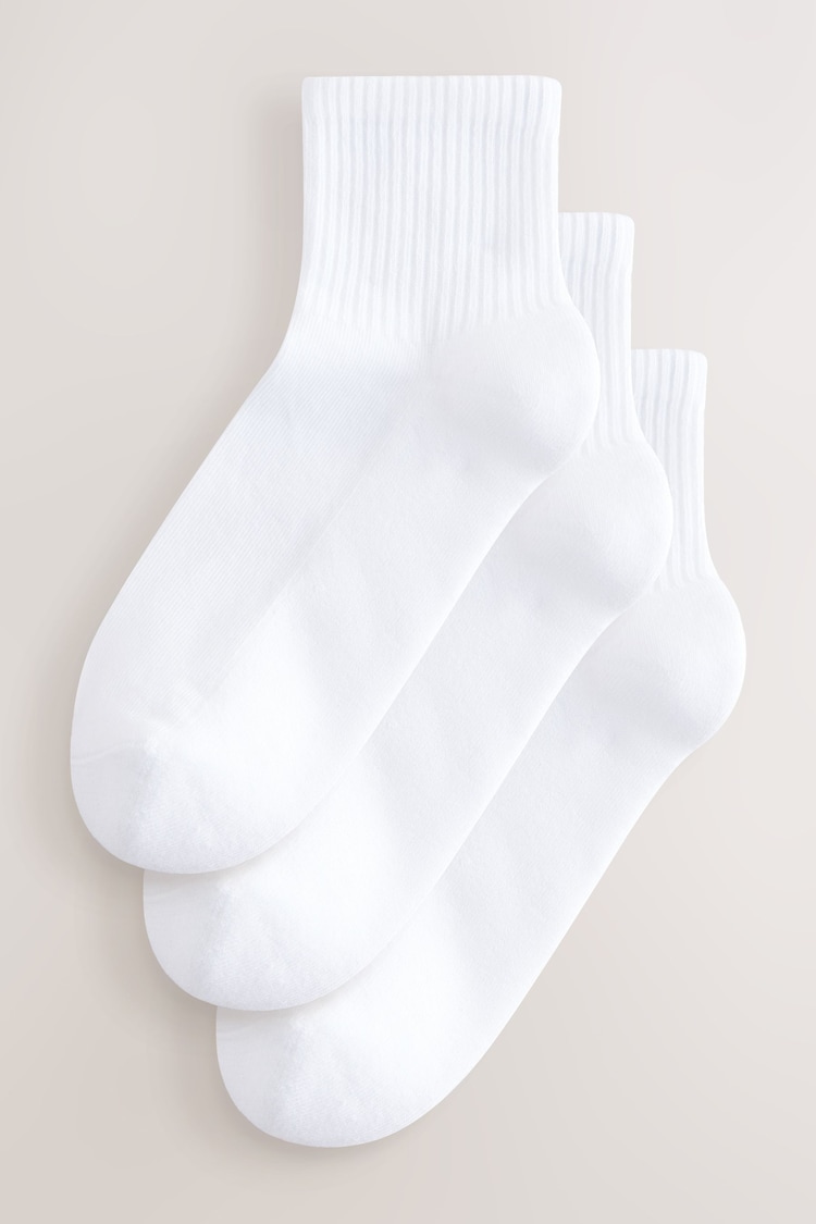 White Cushion Sole Ribbed Sport Cropped Ankle Socks 3 Pack With Arch Support - Image 1 of 1