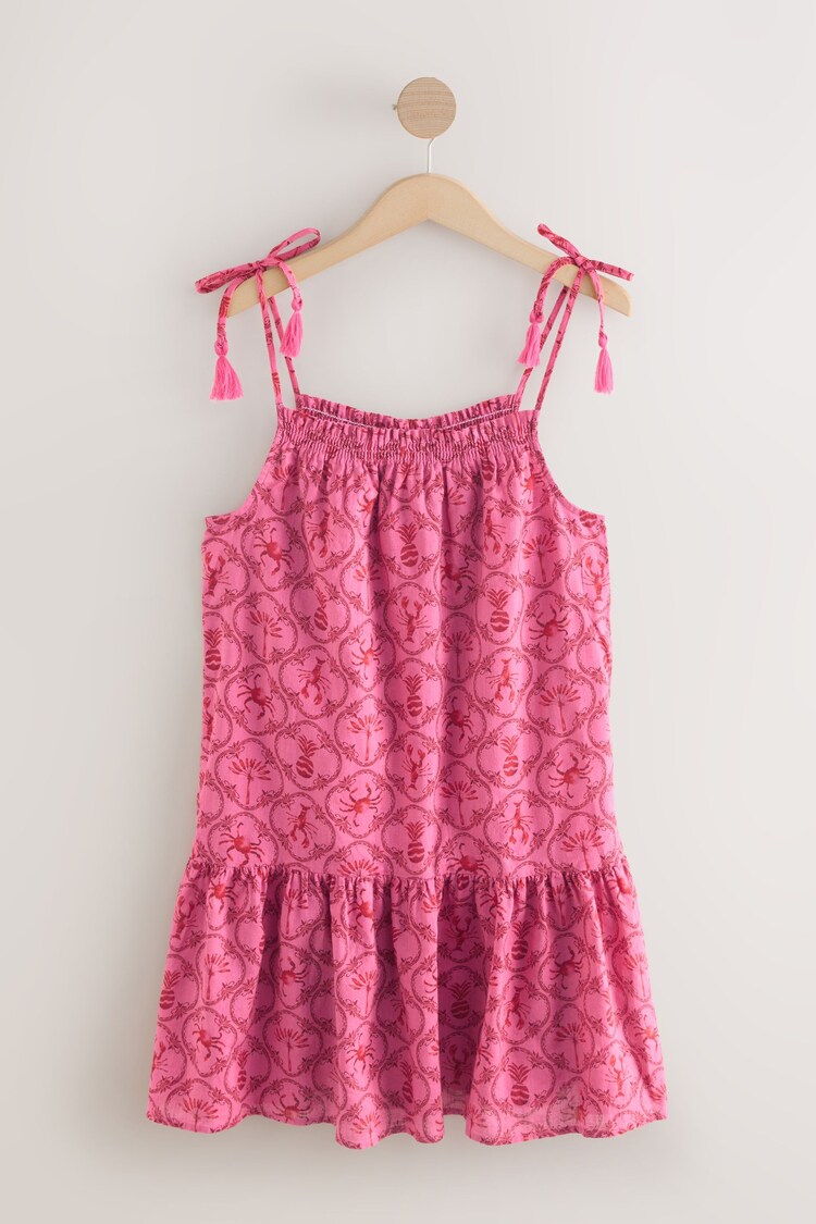 Синий с принтом ракообразных - Tie Strap Tiered Mini Dress - Image 1 of 1