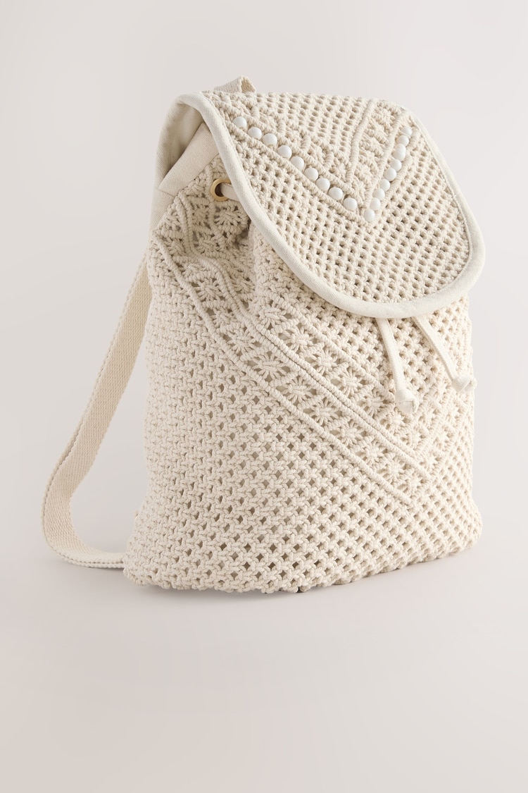 Wit - 100% katoenen macramé rugzak met kralen - Image 1 of 1