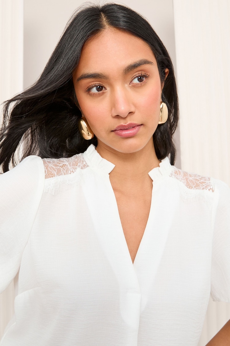Friends Like These Ivory Short Sleeve Lace Notch Neck Blouse - Image 1 of 1