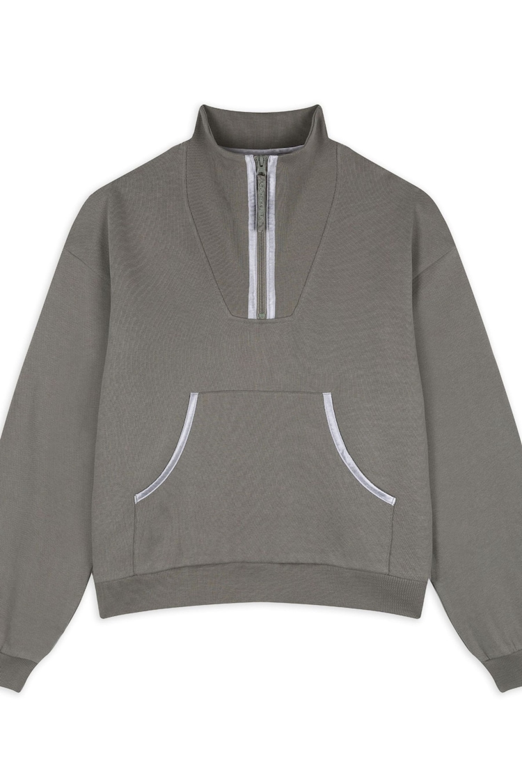 Chelsea Peers Grey 100% Cotton Quarter Zip Funnel Sweater - Image 1 of 1