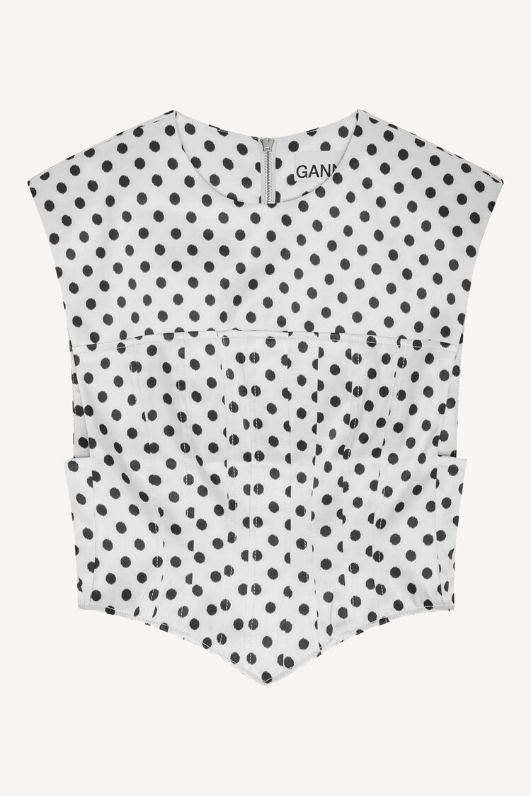 Ganni White Printed Double Satin Corset Blouse - Image 1 of 1