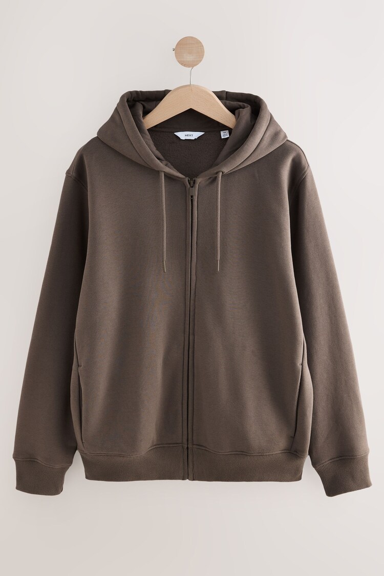 Neutral Brown Cotton-Rich Jersey Zip Up Hoodie - Image 1 of 1