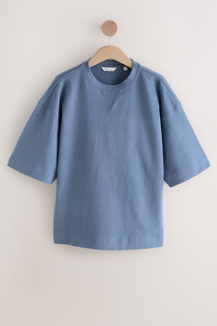 Blue Oversized 100% Cotton Short Sleeve Soft Touch Peached Feel Heavyweight T-Shirt - Image 1 of 1