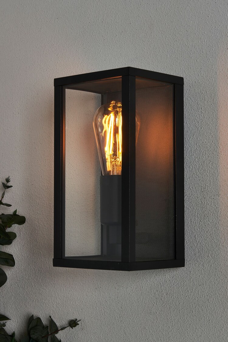 BHS Matt Black Chinon 1lt Glass Panel Outdoor Box Lantern - Image 1 of 1
