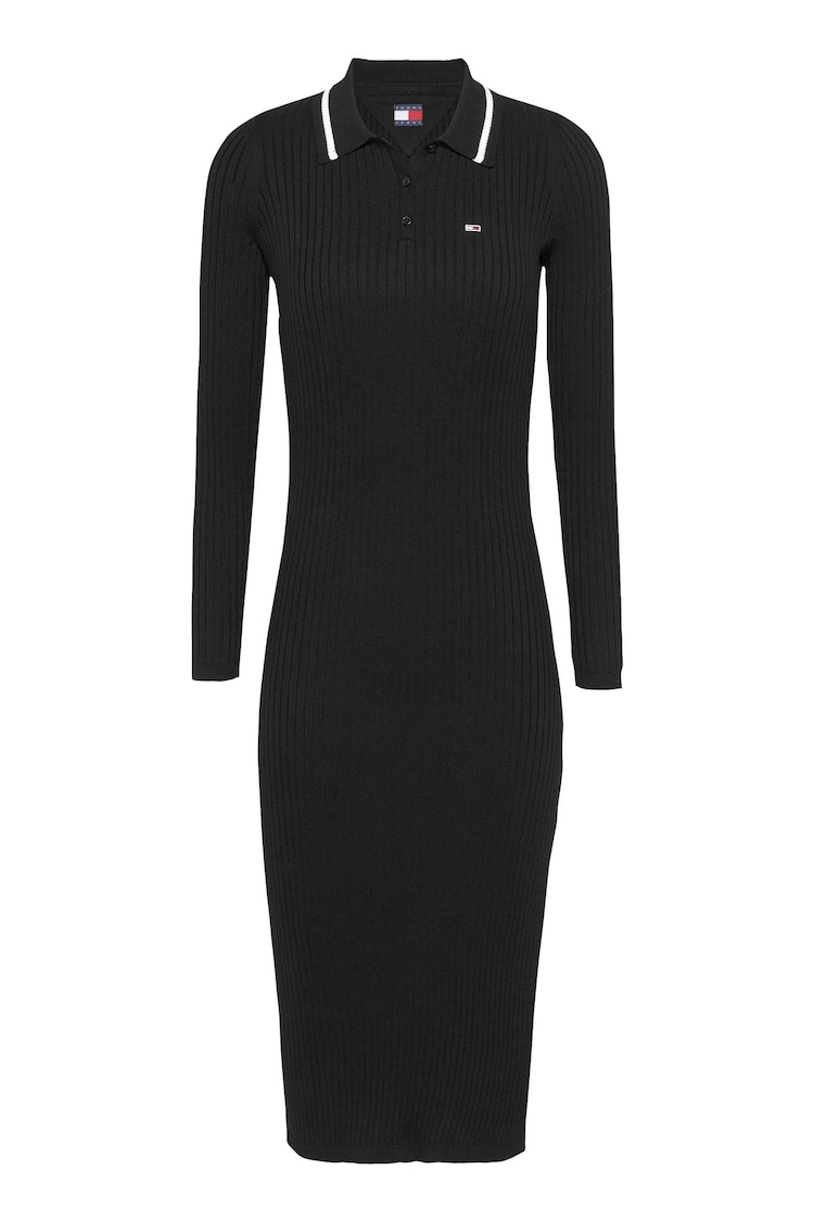 Tommy Jeans Black TJW Long Sleeve Polo Midi Dress - Image 1 of 1