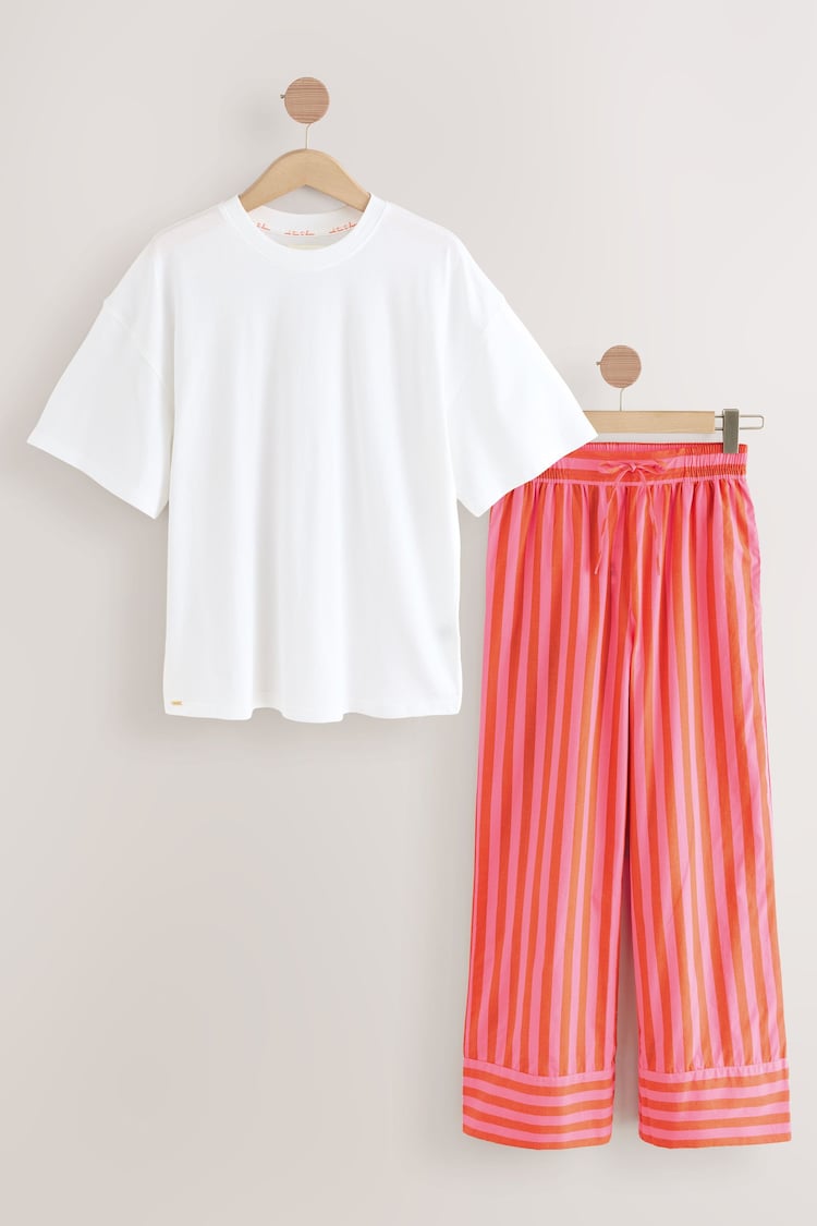 Fluro Pink Stripe Cotton Blend Short Sleeve Pyjamas - Image 1 of 1