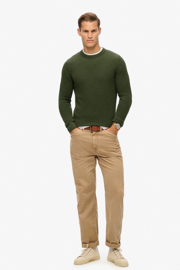 Superdry Green 100% Cotton Textured Crew Knitted Jumper - Image 1 of 1