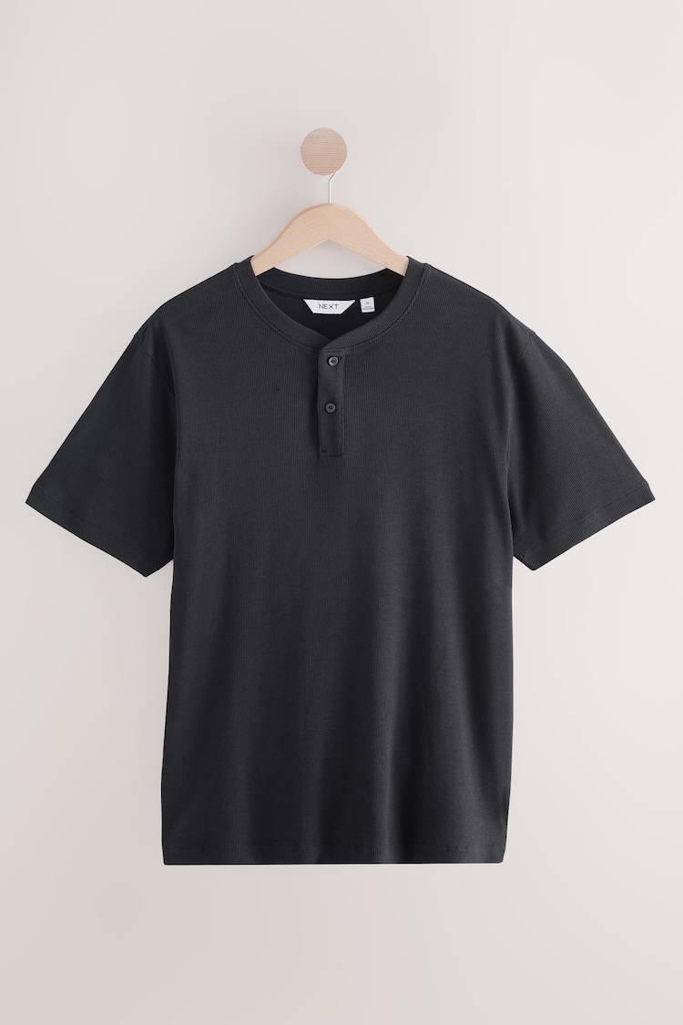 Noir - Ribbed Textured Grandad Neck T-Shirt - Image 1 of 1
