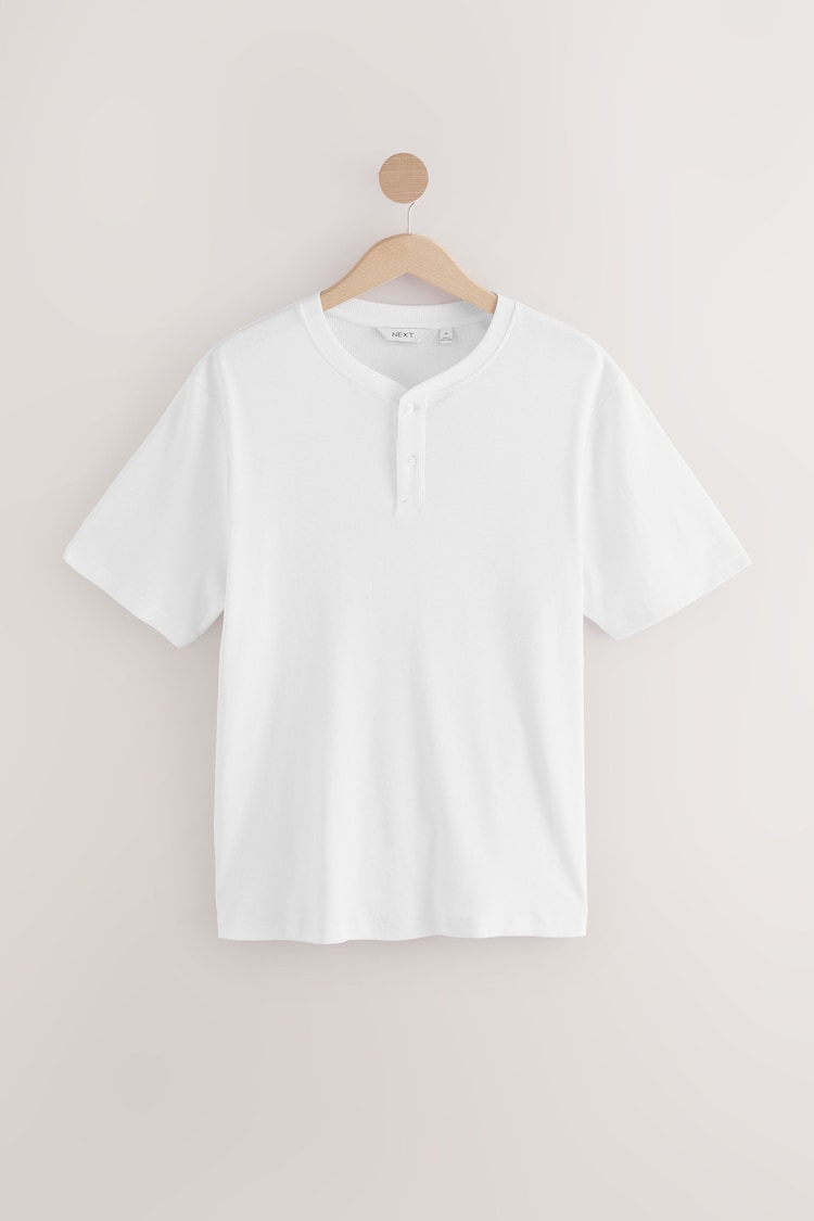 Blanc - Ribbed Textured Grandad Neck T-Shirt - Image 1 of 1