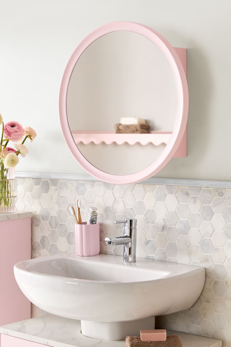 Pink Farnley Round Frame Wall Mirror Cabinet - Image 1 of 1