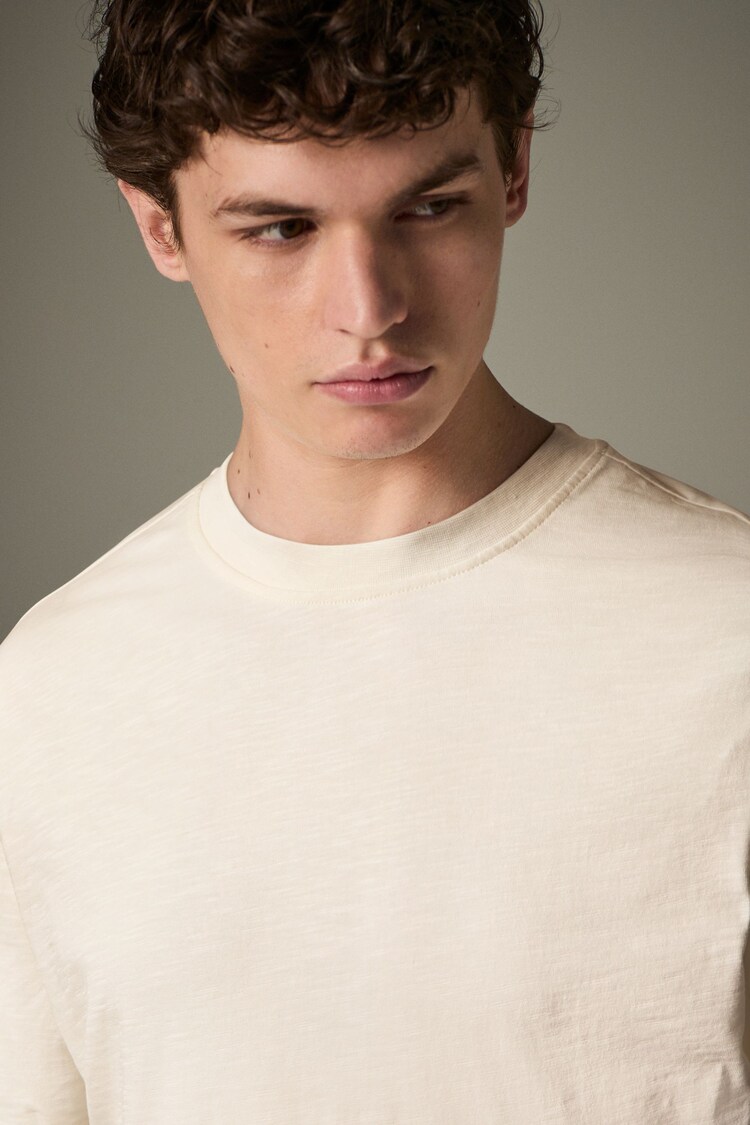 Ecru 100% Cotton Short Sleeve Slub T-Shirt - Image 1 of 1