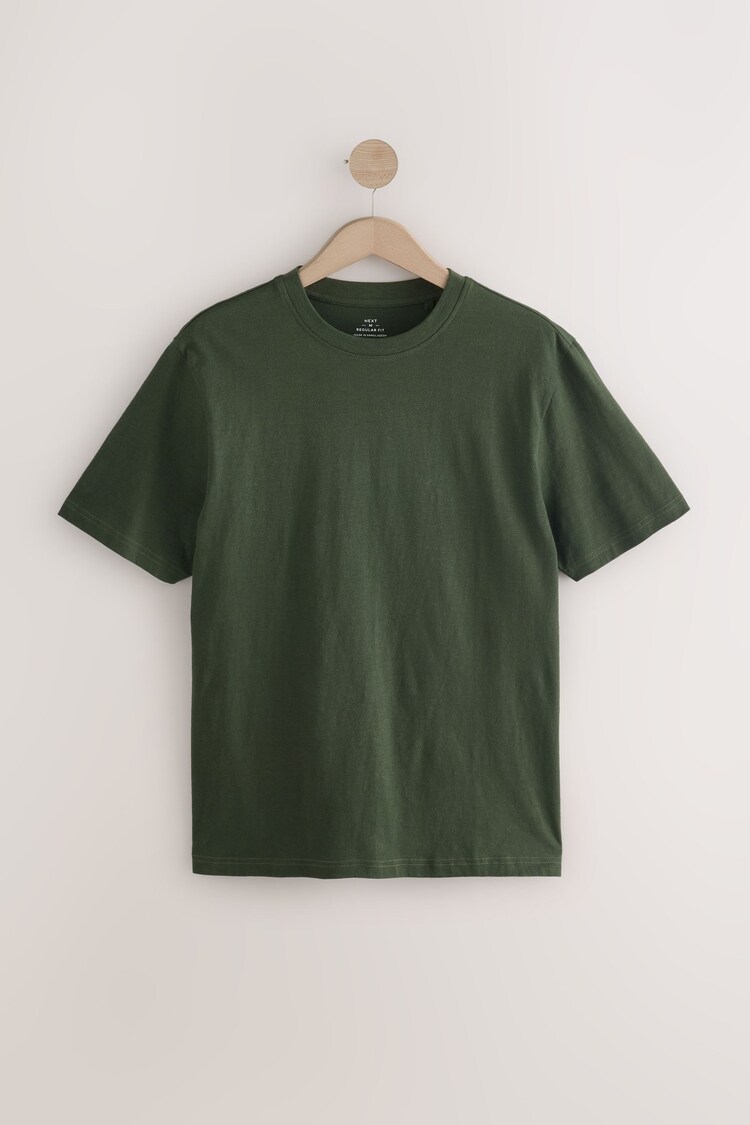 Khaki Green 100% Cotton Short Sleeve Slub T-Shirt - Image 1 of 1