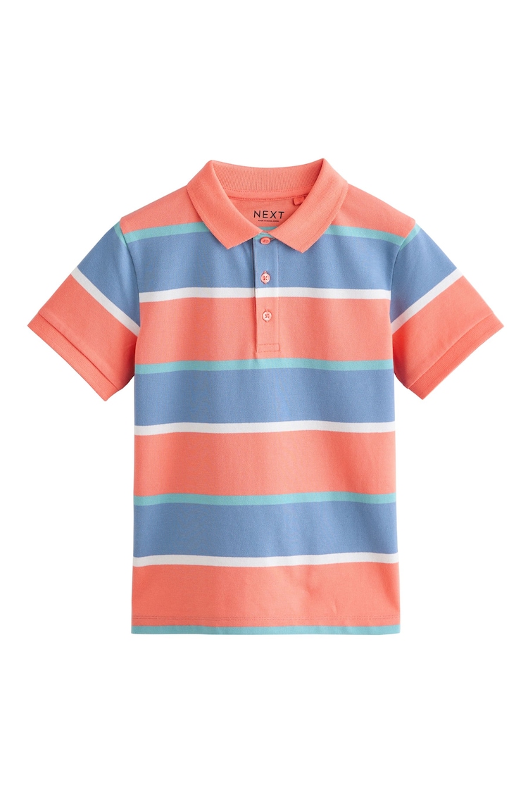 Coral/ Blue Stripe Short Sleeve Polo Shirt (3-16yrs) - Image 1 of 1