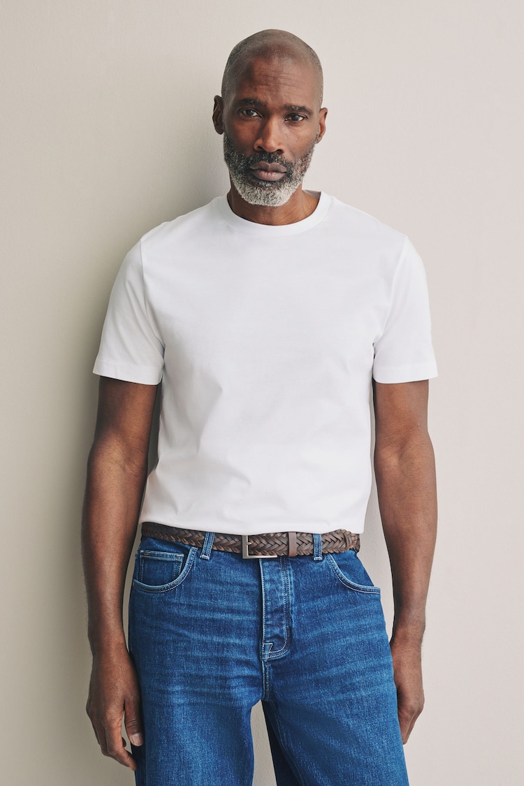 Weiß - Schmale Passform - Regular Fit Signature SUPIMA® Cotton Crew Neck T-Shirt - Bild 1 von 1