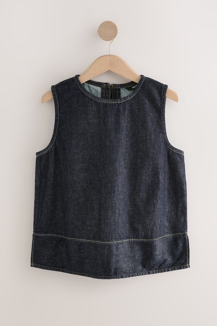 Rinse Blue Round Neck Denim 100% Cotton Shell Top - Image 1 of 1