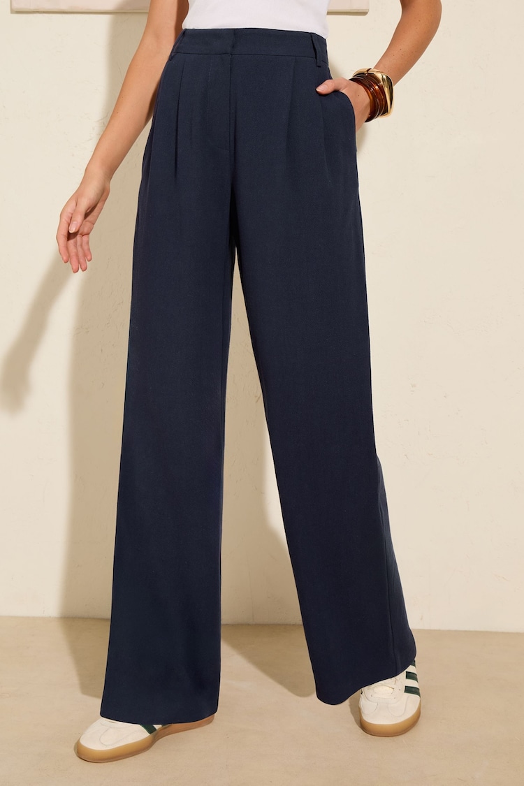 Friends Like These Navy Petite Wide Leg Tailored Trousers With Linen - Image 1 of 1
