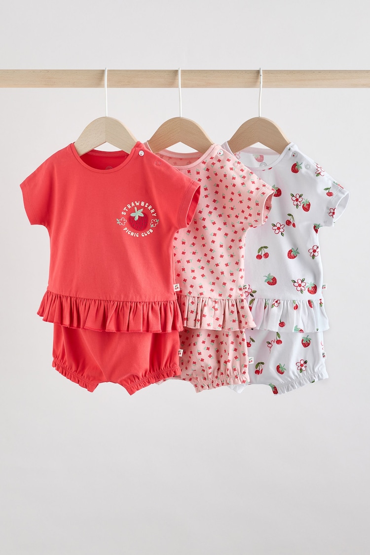 Red/ Pink/ White Strawberry Baby Frill T-Shirt and Shorts Set 6 Piece - Image 1 of 1