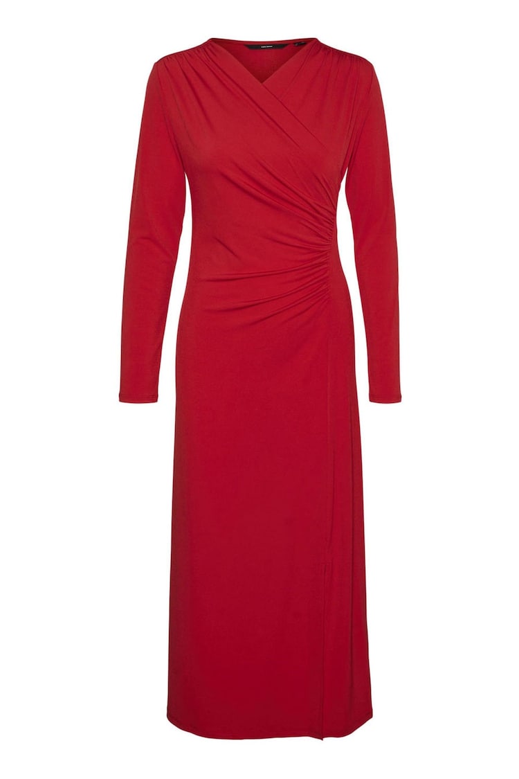 VERO MODA Red Long Sleeve V-Neck Jersey Midaxi Dress - Image 1 of 1