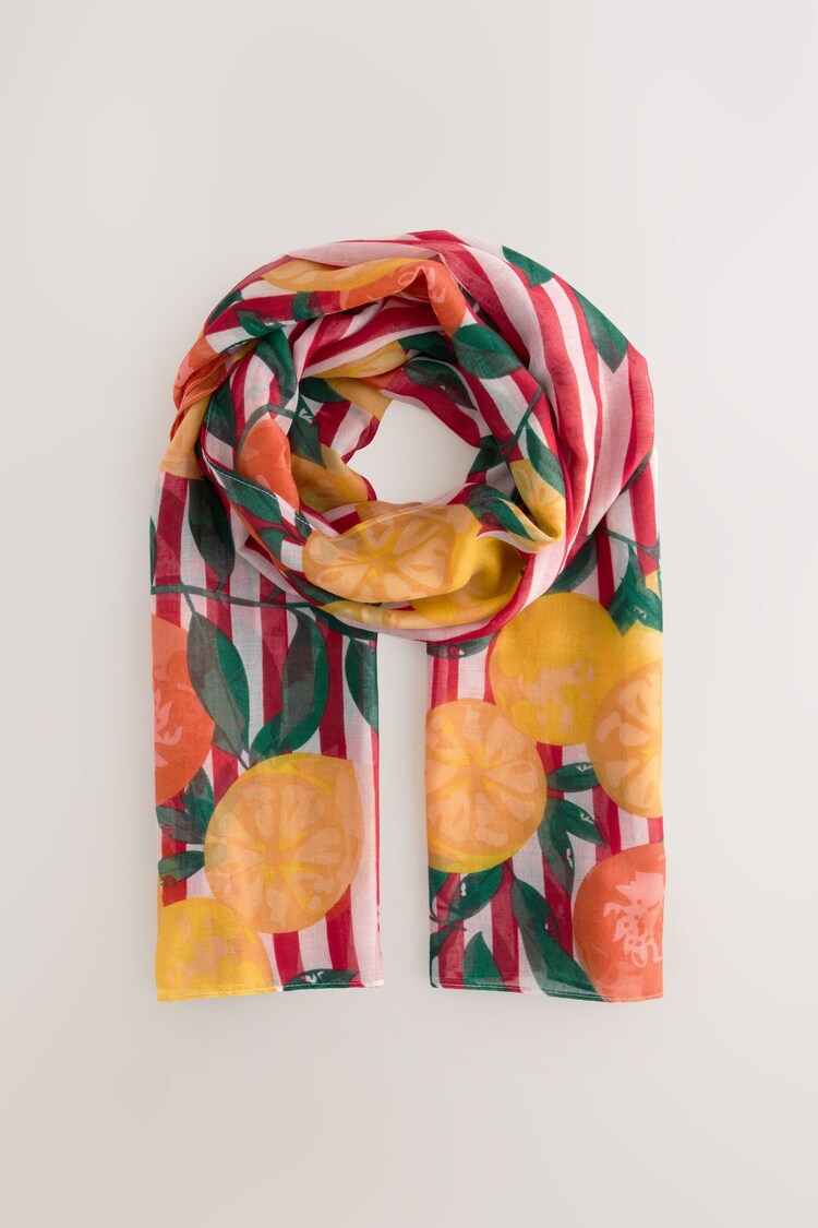 Stripes With Fruit Motif Lightweight Scarf - Image 1 of 1