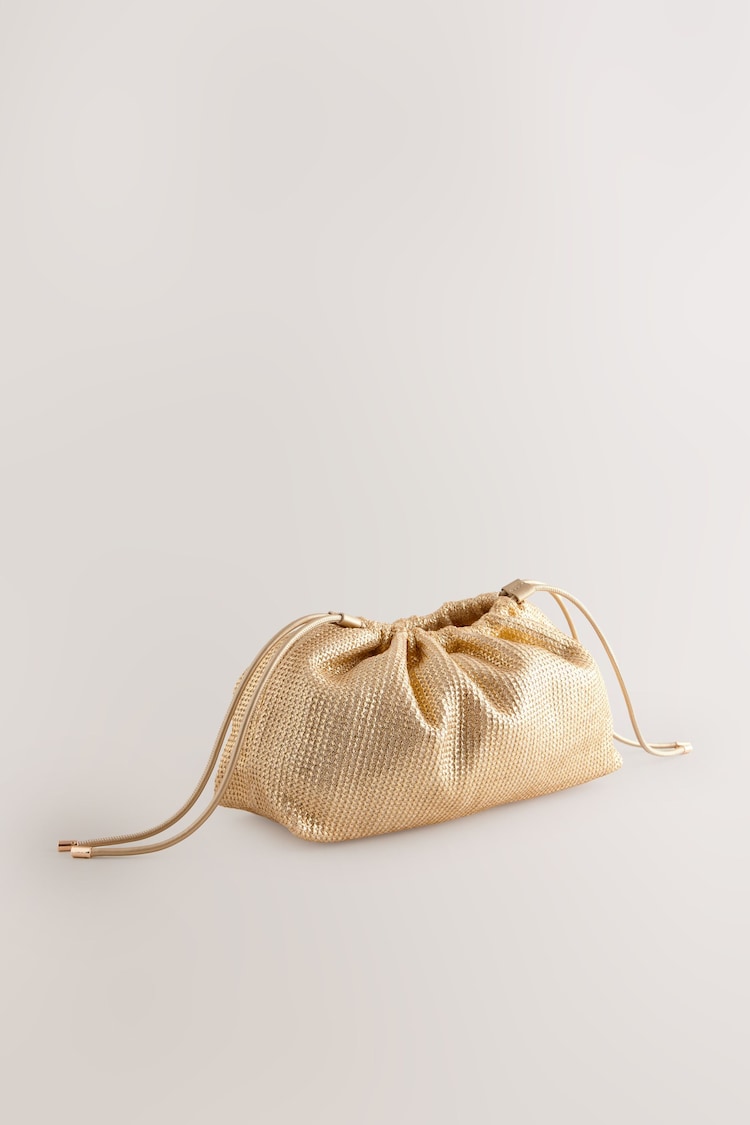 Gold Raffia Oversized Ruched Clutch Bag - Image 1 of 1