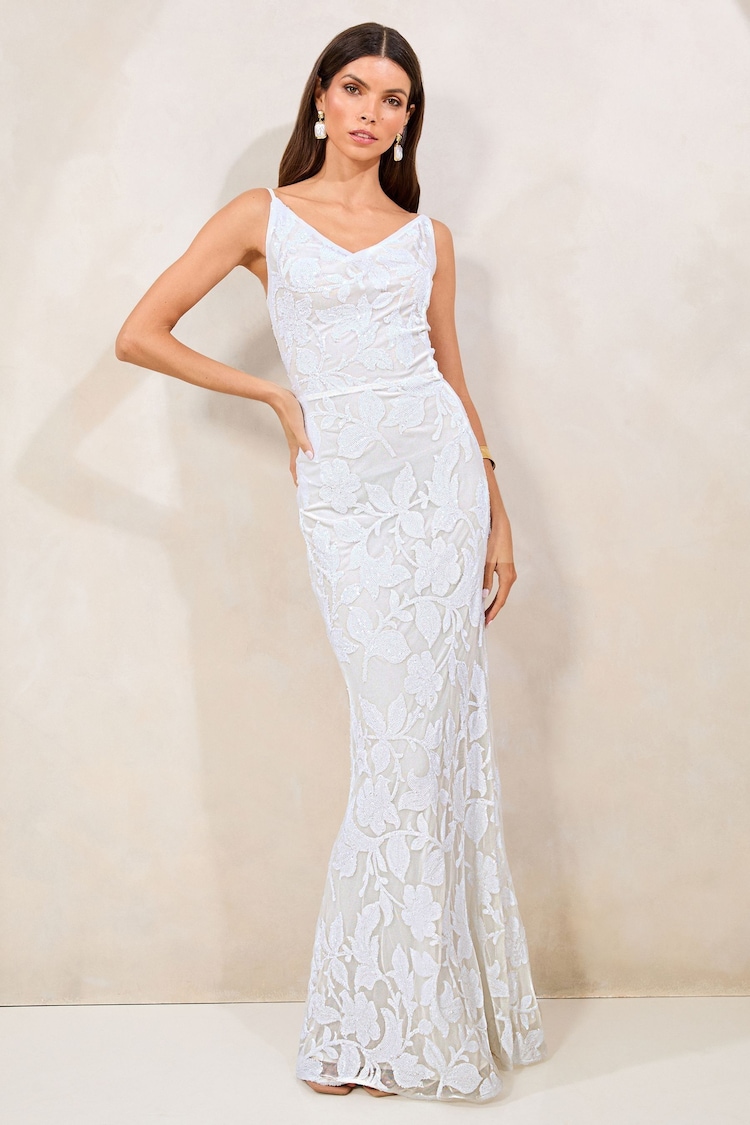 Lipsy White 2 Petite Cowl Neck Sequin Maxi Dress - Image 1 of 1