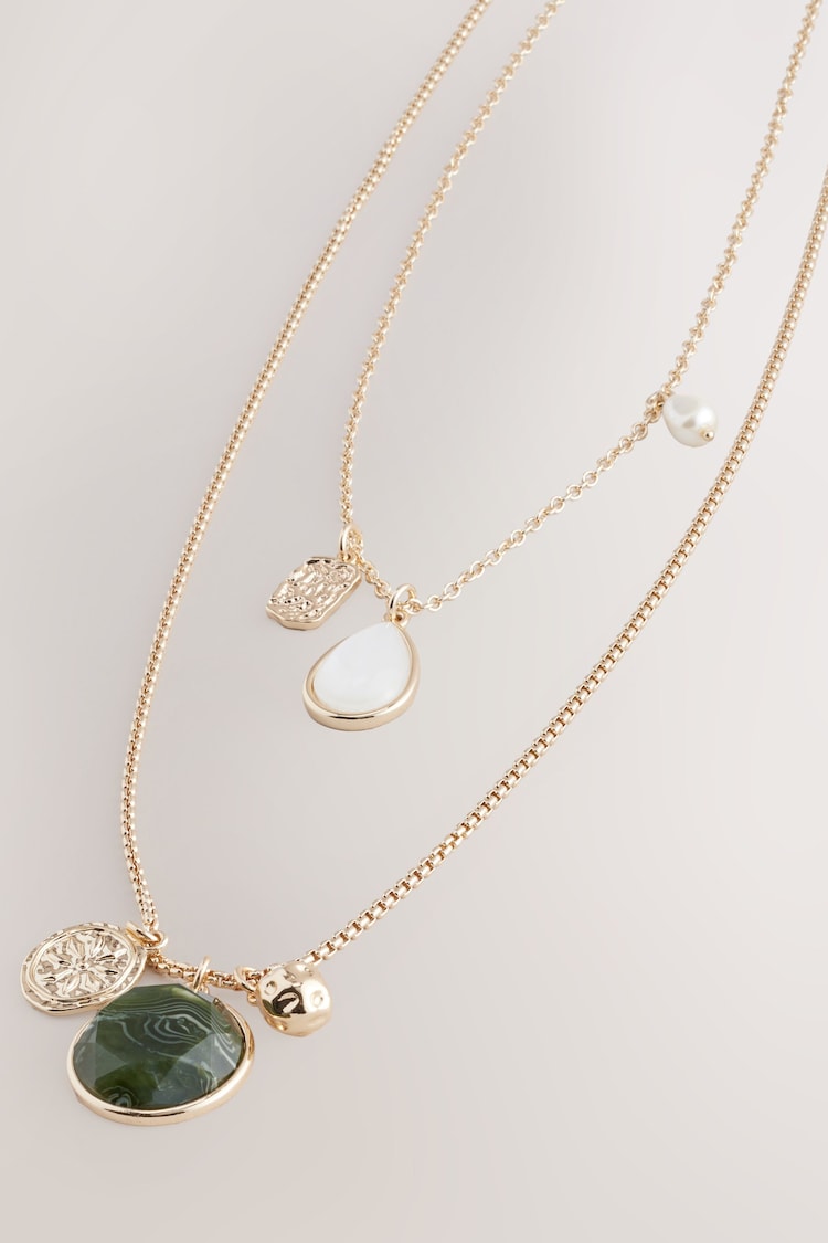 Gold Tone Two Layer Pearl Effect Pendant Necklace - Image 1 of 1