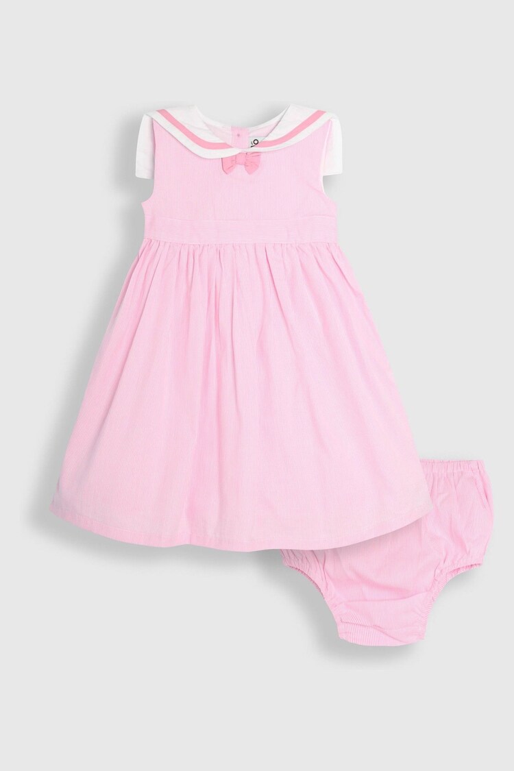 JoJo Maman Bébé Pink Sailor Stripe Party 100% Cotton Dress - Image 1 of 1