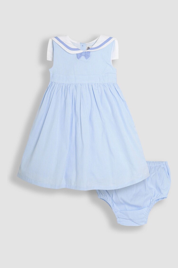 JoJo Maman Bébé Blue Sailor Stripe Party 100% Cotton Dress - Image 1 of 1